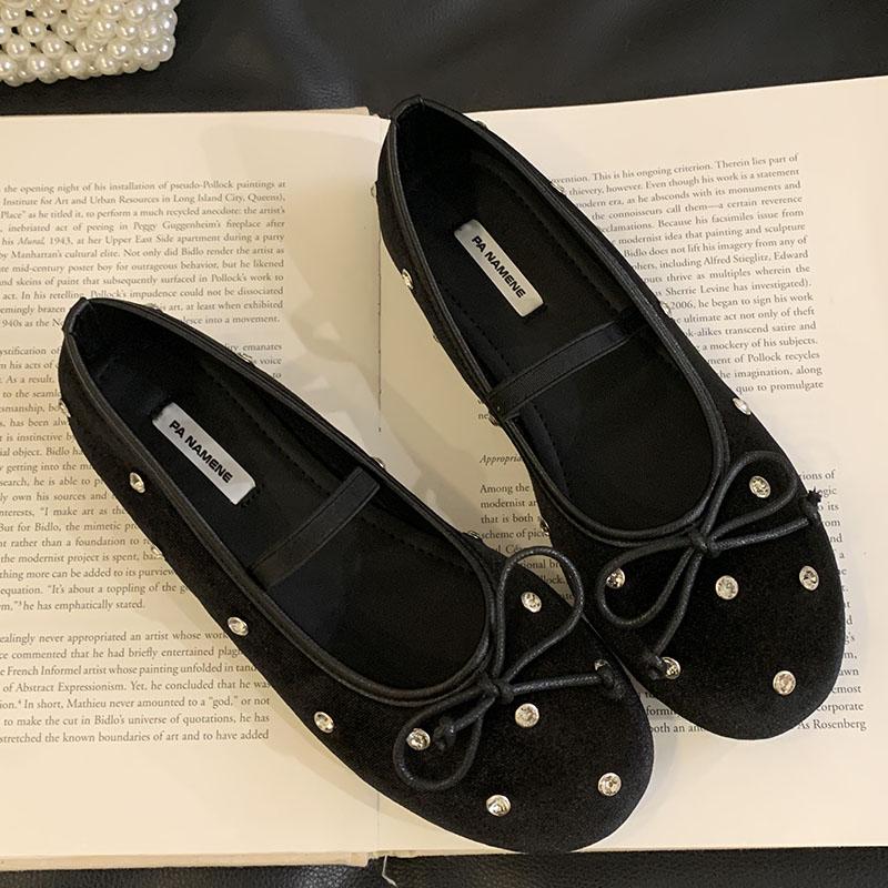 Fashion Female Shallow Footwear Ladies Flats Crystal Shoes Butterfly-Knot Fashion Rhinestones Silk Women Ballet Flats Dance Shoes Slides