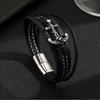 Personalized Fashion Retro Leather Stainless Steel Bracelet Multi Layer Braided Rope Black Series Men's