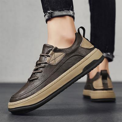 Luxury Brand Men's Shoes Leather High Quality Handmade Casual Shoes New Breathable Lace Up Skateboard Shoes Men Sneakers