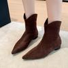 Fashion Pointed Toe Women Ankle Boots Suede Fashion Heeled Shoes Sexy Luxury Winter Short Plush 2025 Designer Dress Boots Para Mujer