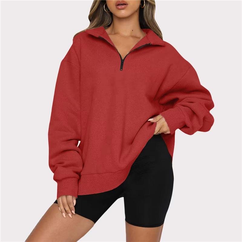 Women's Half-Zip Stand Collar Sweatshirt Oversized Loose Fit Casual Long Sleeve Pullover For Autumn Winter