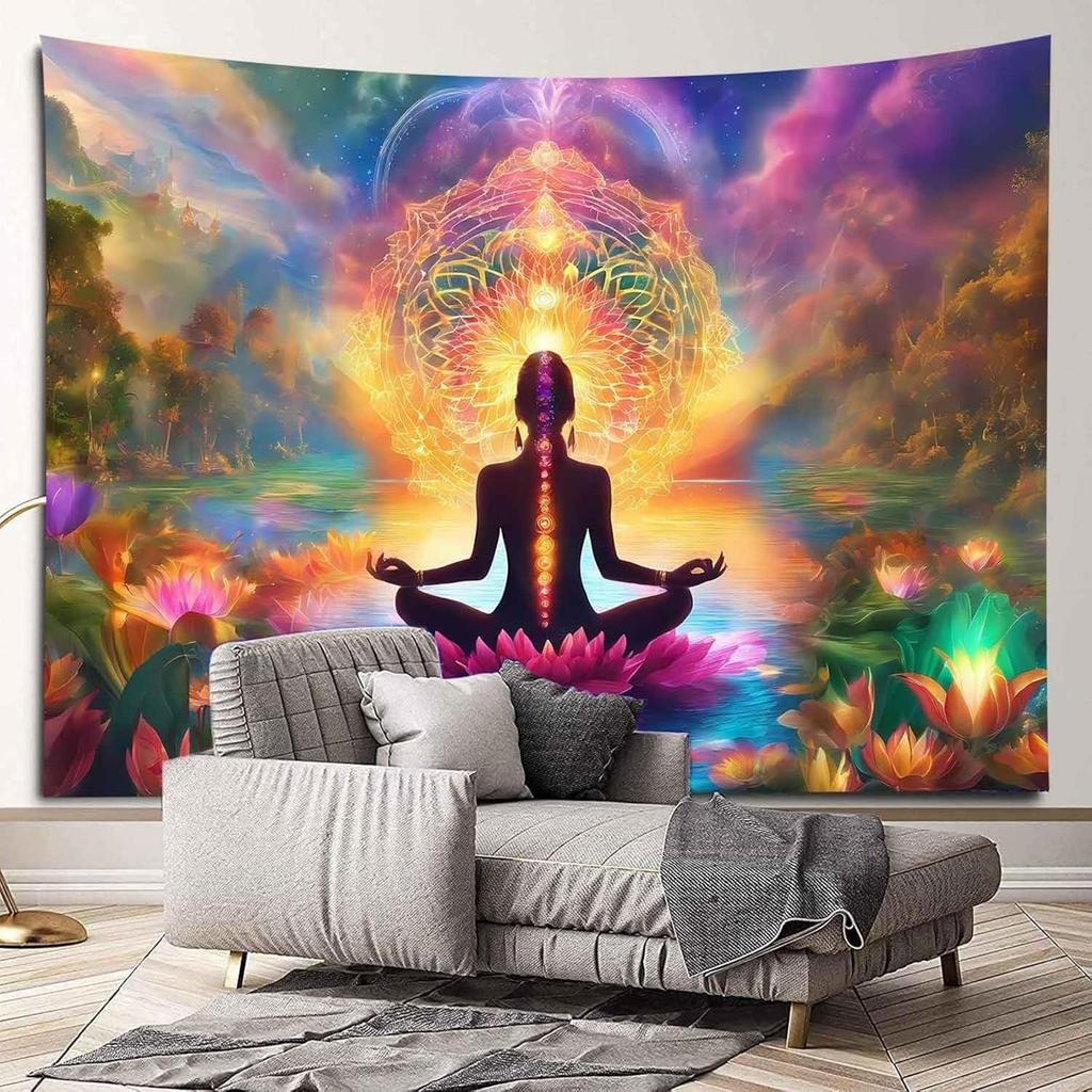 Seven Chakra Meditation Zen Wall Tapestries for BedroomGalaxy Space Lotus Spiritual Wall Hanging Art Decor for Living Room Dorm