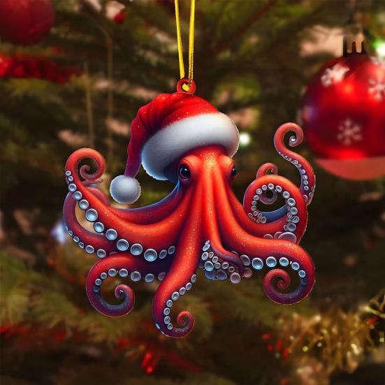 Christmas Ornament 2D Acrylic Dog/Bear/Bee/Rabbit/Rooster Hanging Decoration Cartoon Animals Xmas Tree Pendant for Home