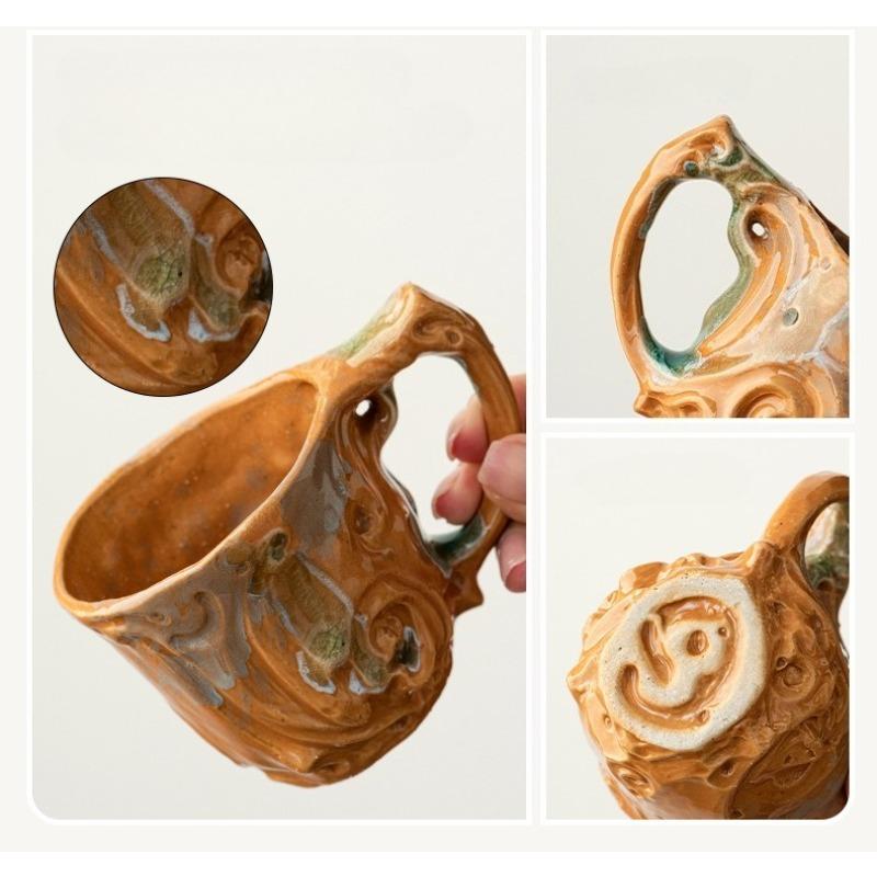 Japanese handmade retro glazed ceramic coffee cup, tea house creative souvenir cup, afternoon tea coarse ceramic coffee cup