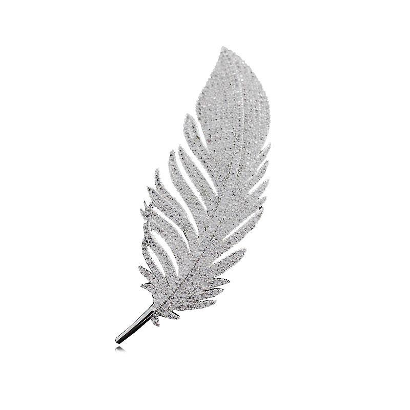 Luxury Feather Brooch with Diamonds: Versatile Pendant & Lapel Pin