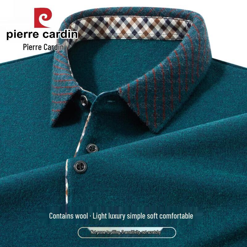 Pierre Cardin Men's Lapel Knit Wool Blend Sweater