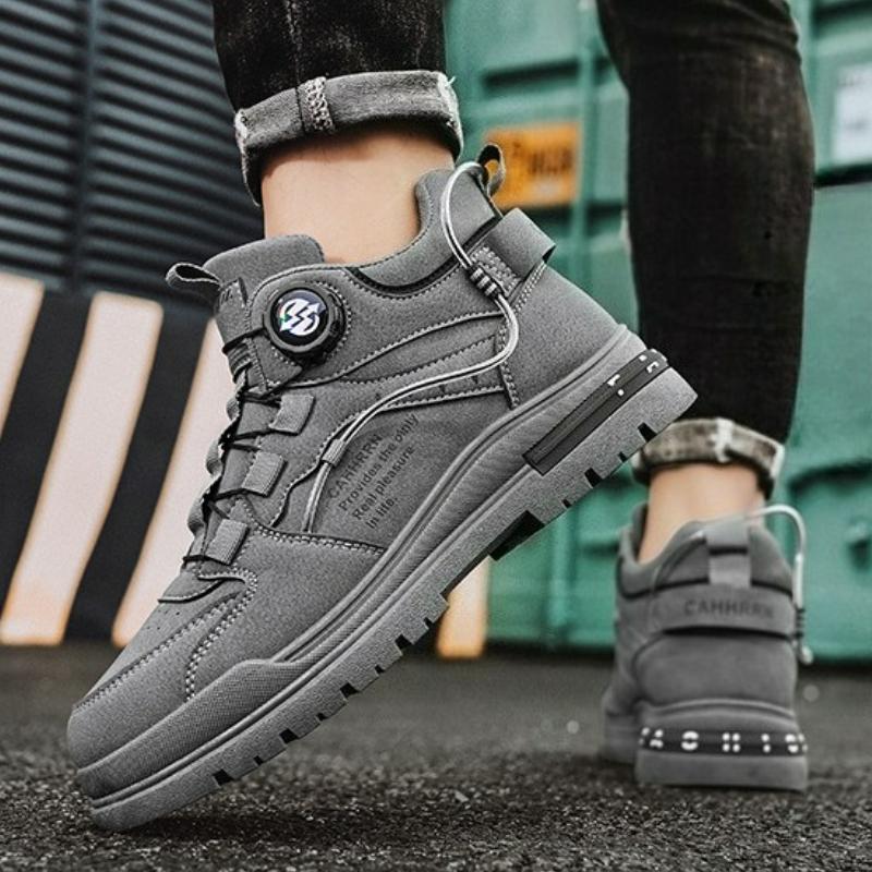 Men's Boots Rotating Button Boots New Outdoor High Top Shoes Wear-Resistant Hiking Boot Platform Work Men Ankle Boots Botas