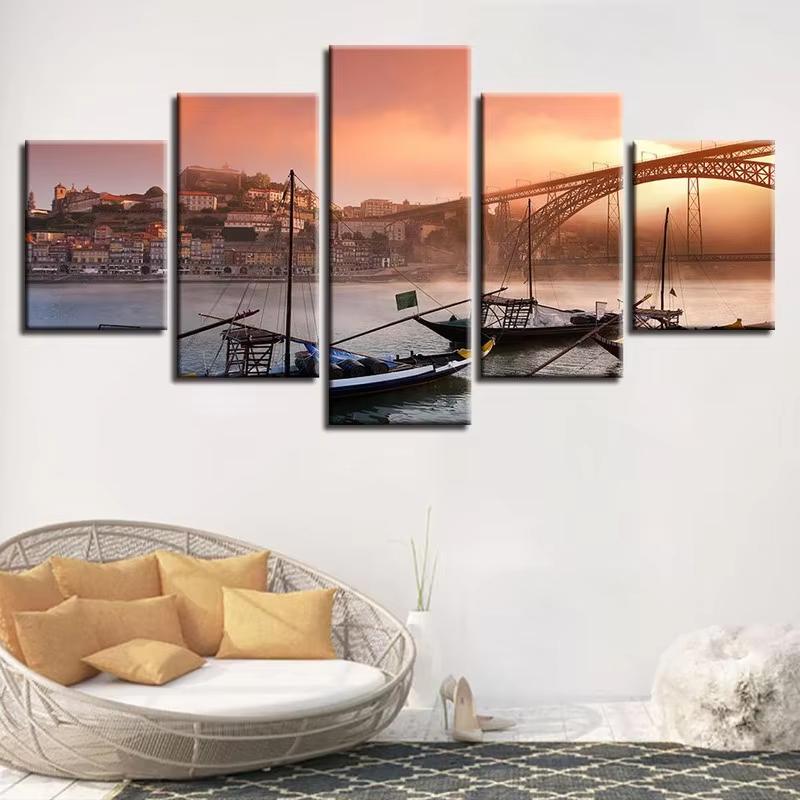 5 Panels Bootschiff Bilder Leinwandmalerei Meereslandschaft Poster und Drucke Wandkunst für Wohnzimmer Heimdekoration Ohne Rahmen
