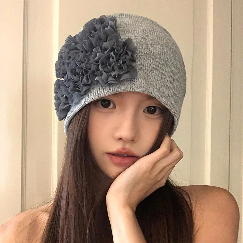 Retro Three-dimensional Flower Stacking Hat Children's Summer Thin Spring and Autumn Knitted Cold Hat
