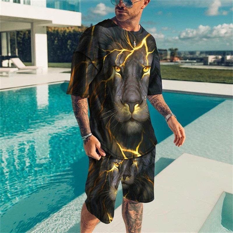 Summer New Men's T-shirts Set 3D Print Short Sleeve Hawaii Beach Tee Shorts 2PCS Suit Casual Vacation Style Oversized Streetwear