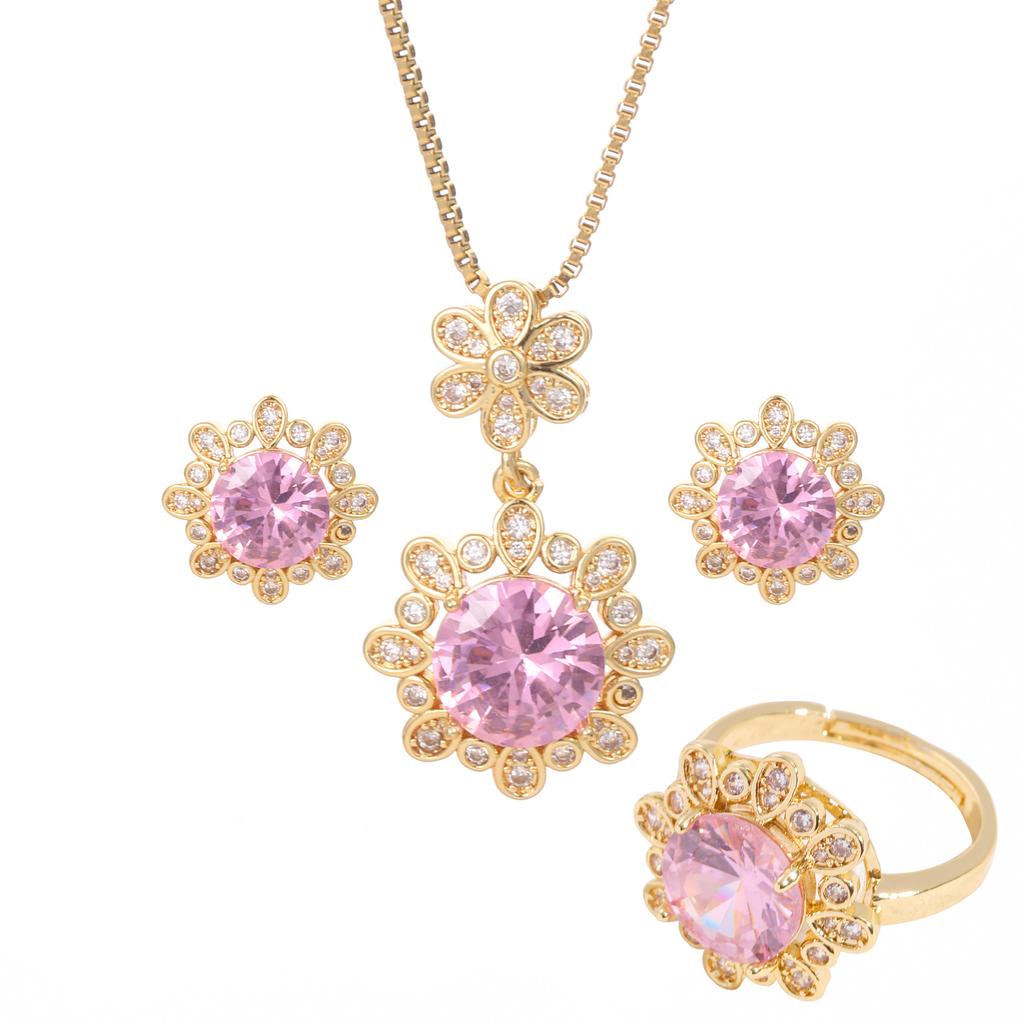 Titanium Steel Pink Zircon Necklace Female, Light Luxury Simple Geometric Pendant Collarbone Chain Set