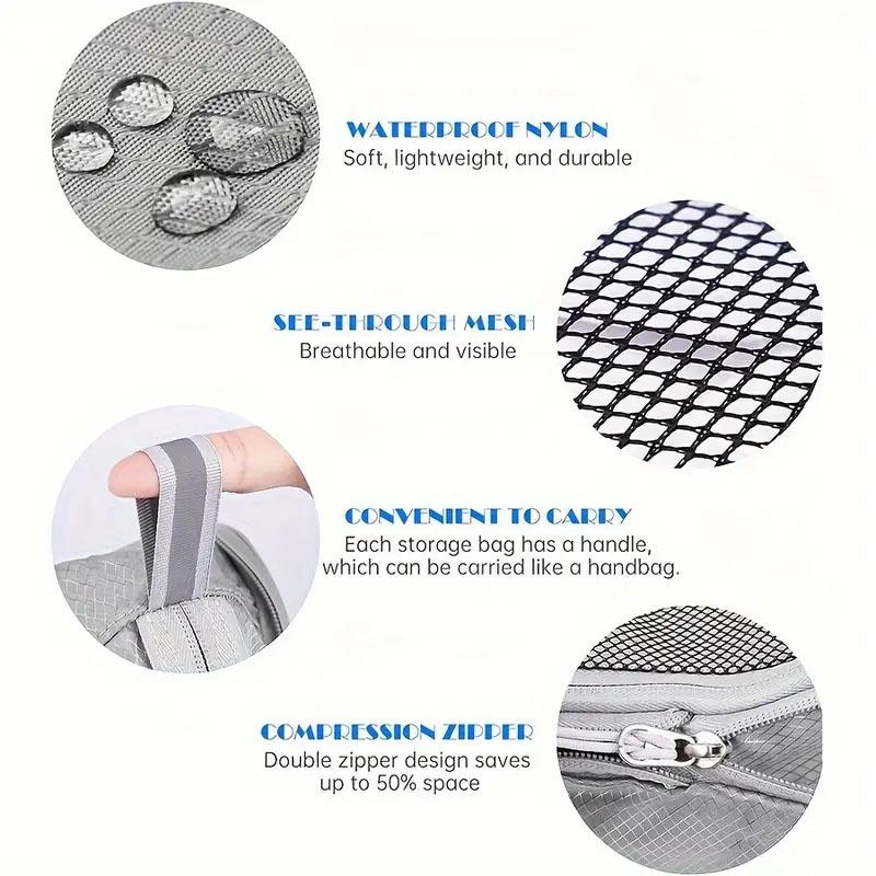 Diamond Grid Compression Travel Organizer 5-Piece Set: Suitcase and Clothing Storage Bags