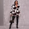 Women's Harajuku Style Black and White Cow Print Faux Rabbit Fur Coat - European and American Autumn/Winter Jacket