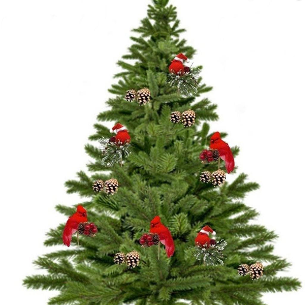 6 Pcs Red Artificial Cardinal Birds Xmas Artificial Feathered Red Cardinal Birds Ornament
