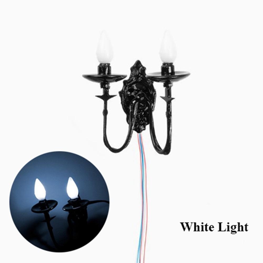 New 2.5*2.7cm Dollhouse Wall Lamp ABS Metal Material 3V White/Warm Light Model Doll House Garden Decor Sand Table Chandelier