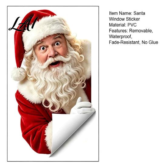 Christmas Window Decorations Peeking Santa Claus Static Cling No‑Glue Sticker Seasonal Home Decor Reusable Glass Decal Holiday Atmosphere