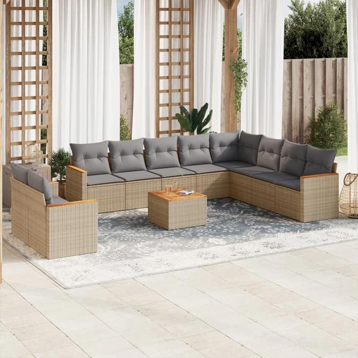 VidaXL Garden Lounge Set with Cushions 11 Pcs, Patio Sofas, Patio Furniture Set, Outdoor Furniture, Beige 3258524