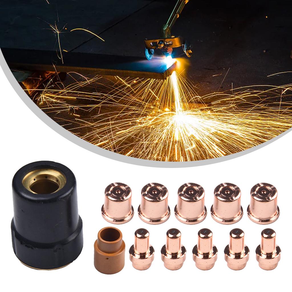Cut40 Plasma Cutter Consumable Kit with 5 Electrodes 5 Nozzle Holes Protective Cover and Swirl Ring Designed for Extended Use