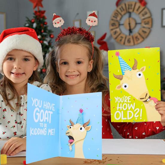 

Открытка на день рождения с кричащим козлом. Забавная поздравительная открытка с козлом со звуком мема и трясущейся головой для коллег, друзей и коллег. зелёный