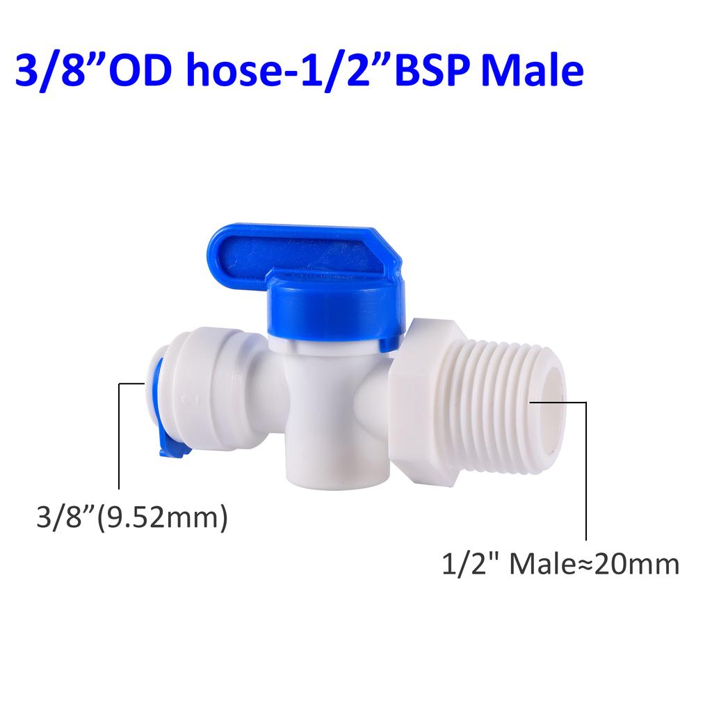 RO Water Straight 1/4" 3/8" OD Hose 1/4"BSP 1/2" Male Thread Quick Connect Fittings Plastic Ball Valve Reverse Osmosis Fitting