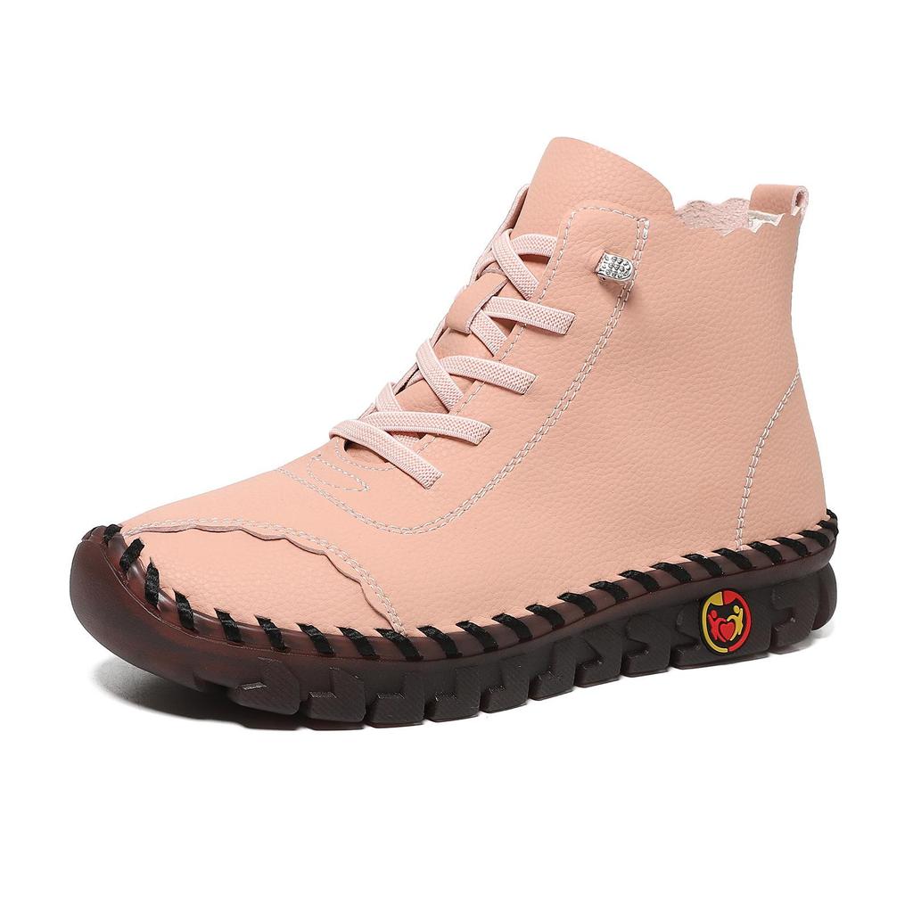 Women Shoes Autumn Red Leather Loafers for Women Lace Up Sneakers Casual Platform Women's Ankle Boots Winter High Top Sneakers