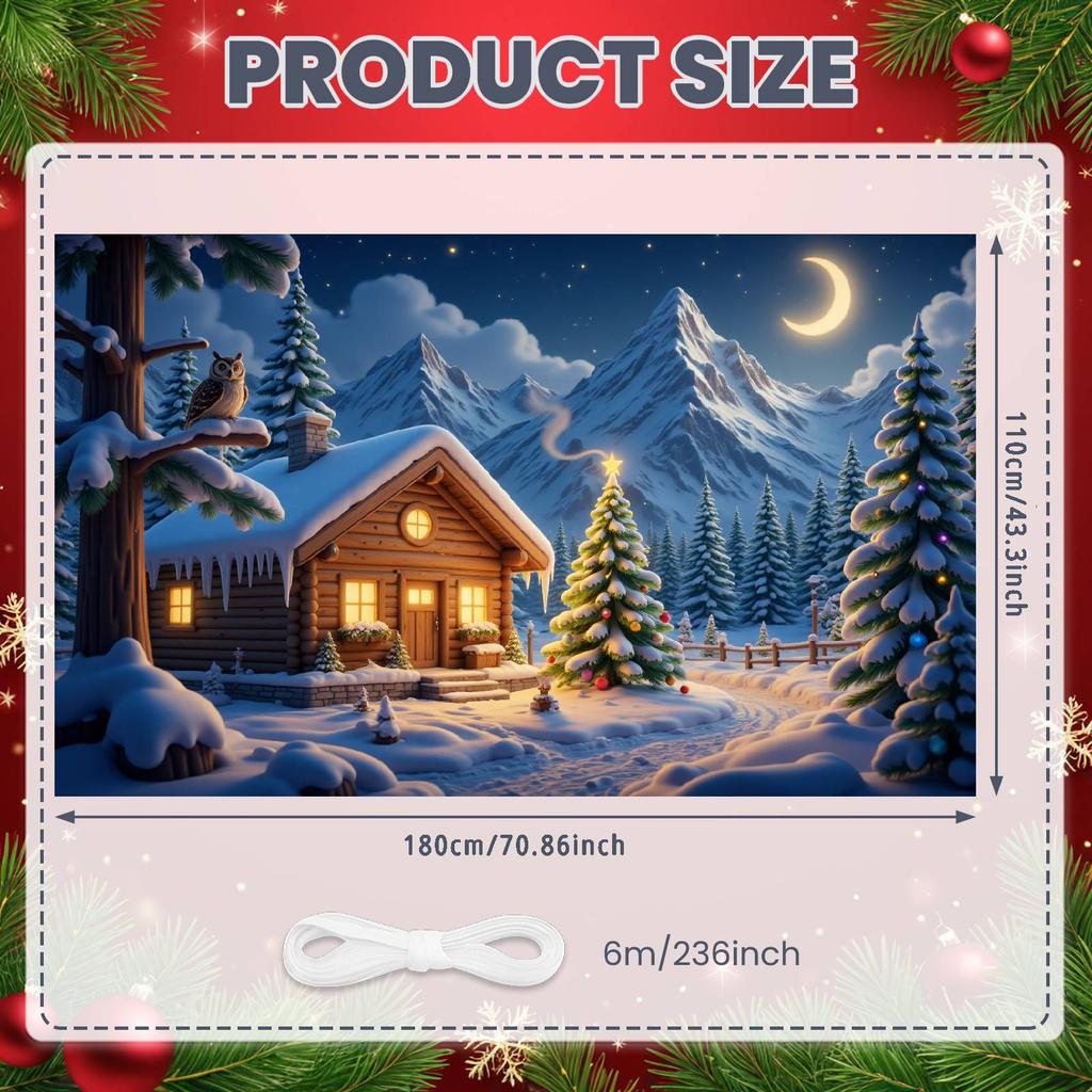 Festive Banner Snowy Theme Christmas Tree Banner Cabin Banner Cabin Scene For Home Decor Indoor Display Winter Festival