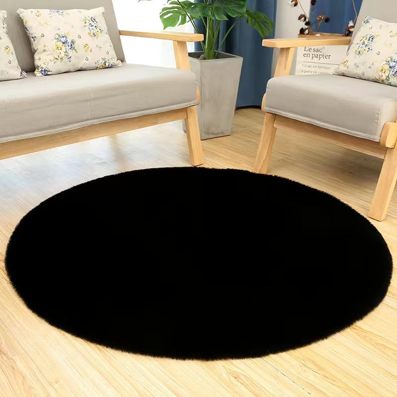 Soft Round Carpet Rabbit Faux Fur Plush Bedroom Rug White Plush Shaggy Foot Mat Children's Play Floor Carpets for Living Room