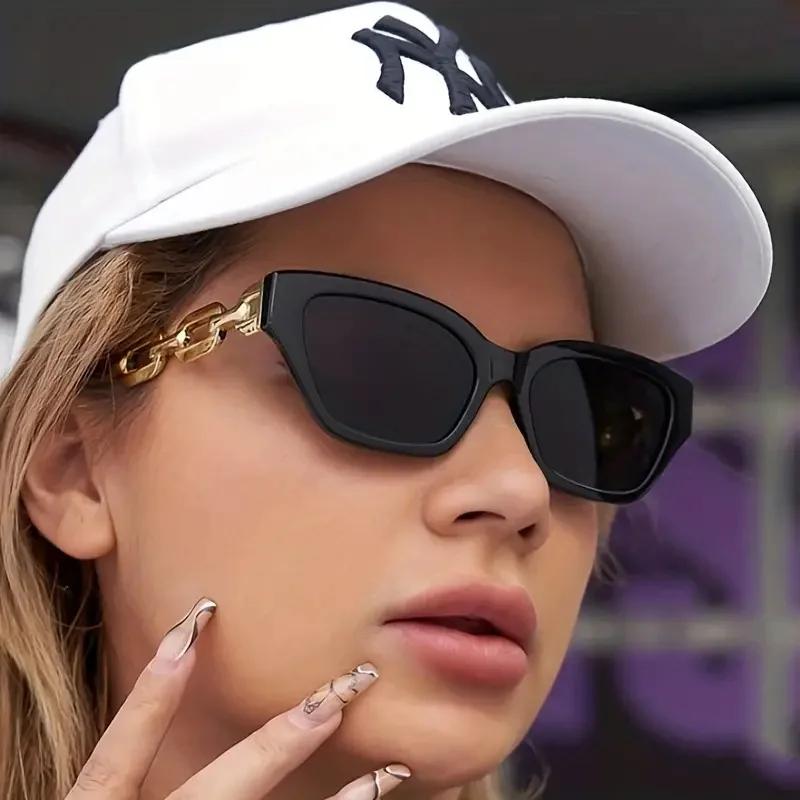Occhiali da Sole Moda Cat Eye Per Donne Uomini Lente a Specchio Catena Ciondolo Occhiali Per Festa Estiva in Spiaggia
