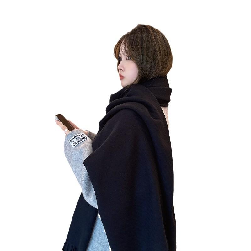 New Autumn and Winter Wool Scarf for Women Versatile Solid Color Scarf  Thickened Warm Shawl  Simple Tassel Red Scarf