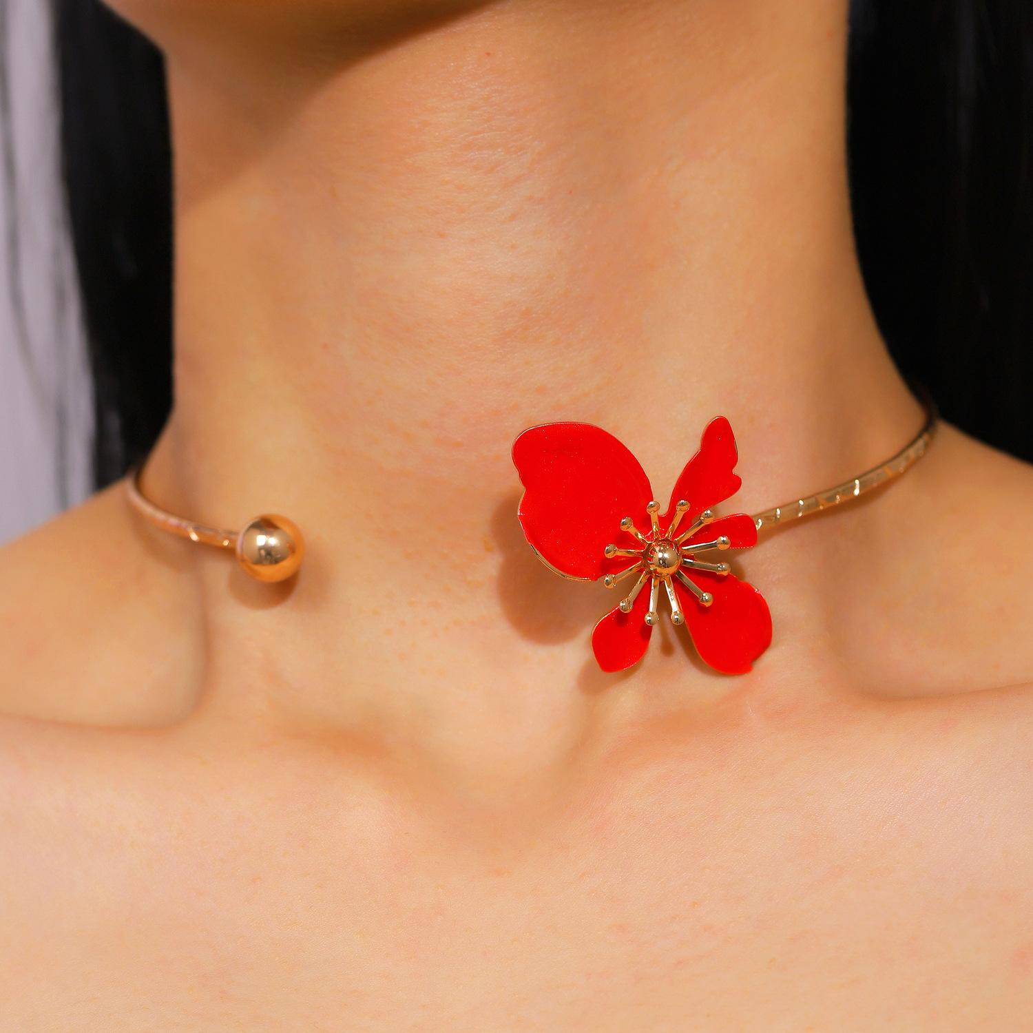 

New Fashion Colorful Flower Necklaces Adjustable Metal Open Chokers Korean Style Geometric Collar Necklace Women 2026 Party Gift