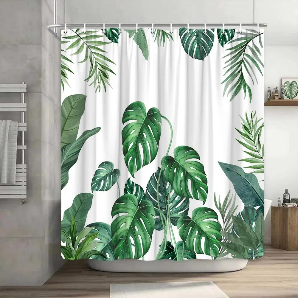 

Boho Plant Shower Curtains Green Leaf Tropical Shower Curtain For Bathroom Set Palm Botanical Bohemia Bath Screen Bathroom Decor W60H190(CM)-1 Pcs