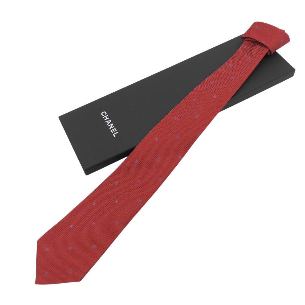 Excellent CHANEL Tie COCO Mark All-over Print Jacquard Red Silk Mens Used