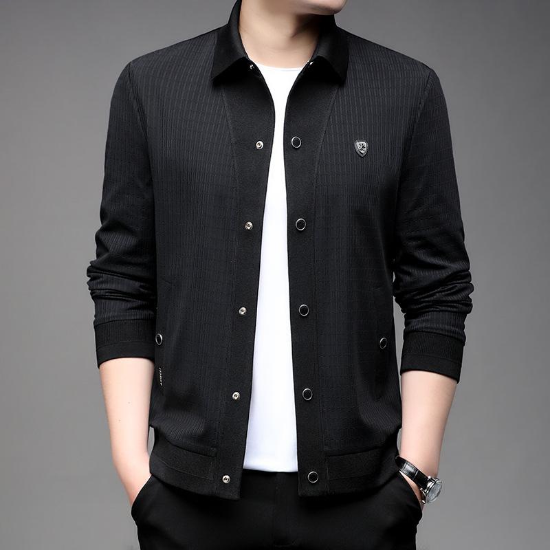 

2025 Spring and Autumn New Casual Outerwear Trend Fashion Trend Versatile Long Sleeve Men s Lapel Jacket Padded Clothing M чорний