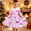 Kids Long Sleeve Christmas Dress, Cute Print Faux Fur Collar Bow Decor Princess Dresses for Girl Holiday Party Wear