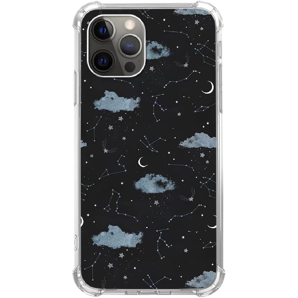 Aesthetic Night Sky Constellation Case Compatible with iPhone 12 and iPhone 12 Pro, Moon Star Cloud Case for iPhone 12 and iPhone 12 Pro for Teens