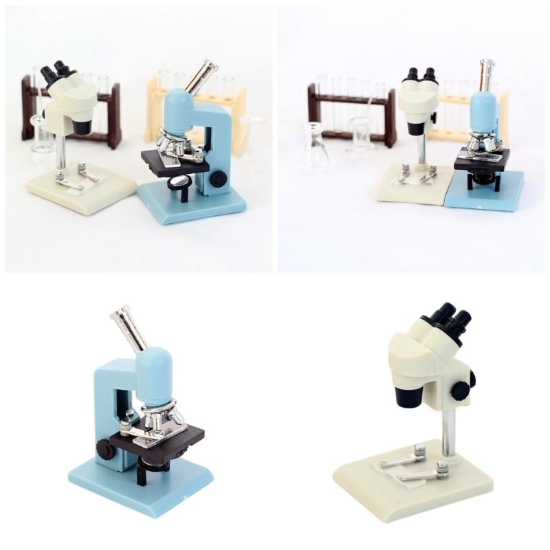 Casa delle bambole Microscopio Modello di Microscopio in Miniatura Ispirare la Curiosità per Piccoli Scienziati Regalo Bianco/Blu