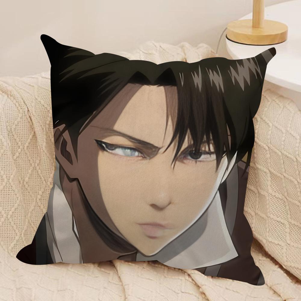 L-Levi Ackermans Anime Cushion Cover Silky Short Plush Invisible Zipper Dustproof Sofa Pillow Case For Home Decor