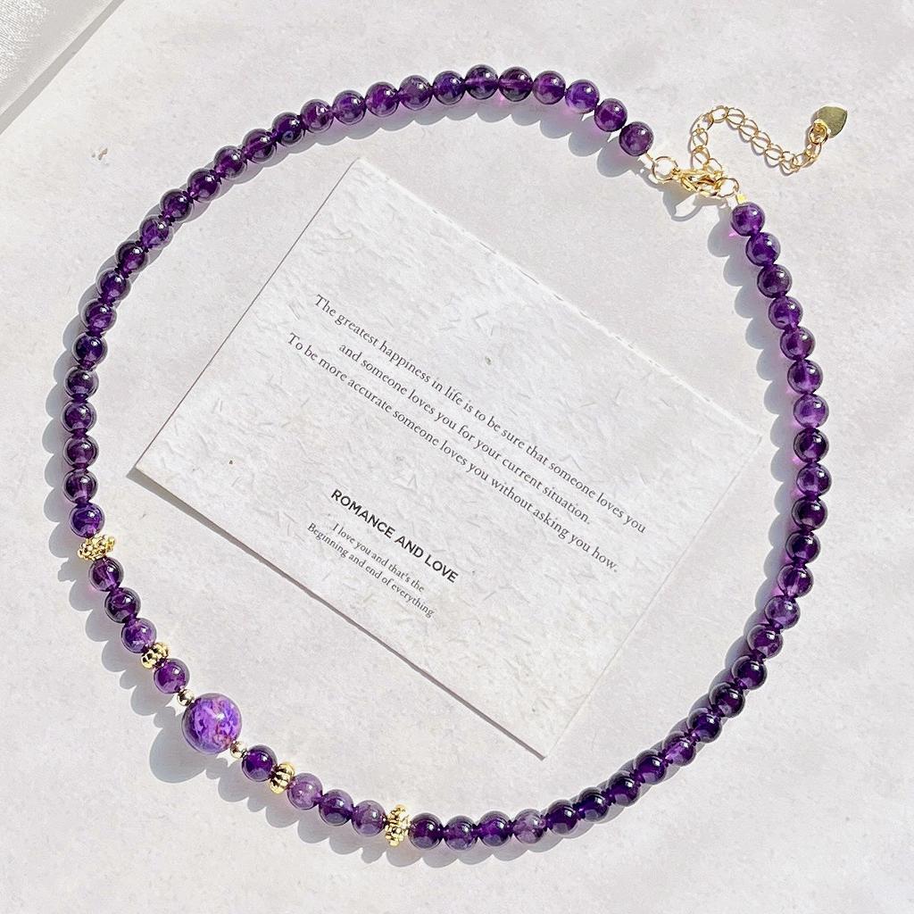 Natural Ice-Permeable Amethyst Gypsy Design Necklace Collarbone Chain Sweater Chain