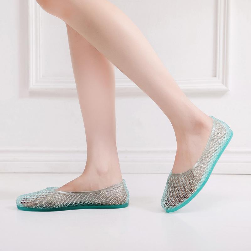 2025 Crystal Jelly Sandals for Women Transparent Hollow-Out Flat Shoes,Breathable Summer Slippers with Gem Decor