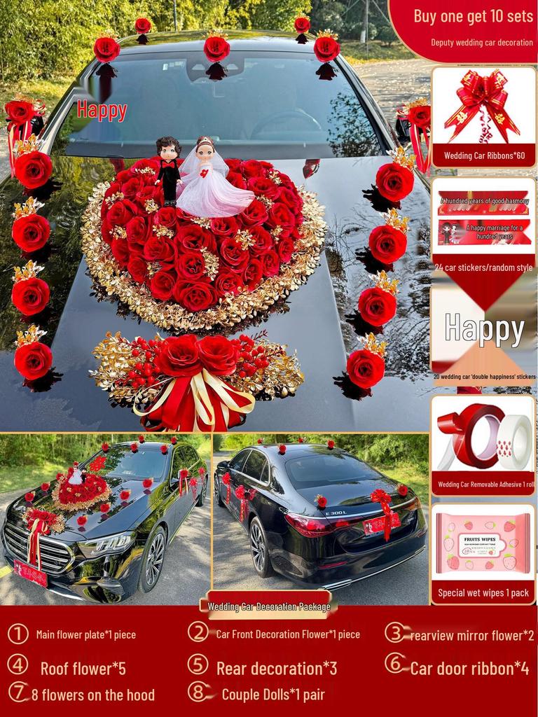 2024 Complete Wedding Car Decoration Set with Suction Cup Attachment