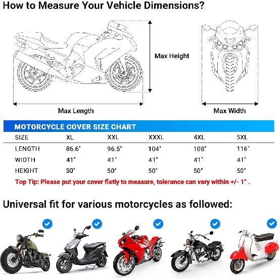 Favoto Motorcycle Cover Waterproof Outdoor - All Season Sun Protection Oxford with Lock-Holes Rain Snow Windproof Dustproof Universal Fit Motorbikes