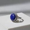 Blue Lapis Lazuli Round Statement Ring, 925 Sterling Silver Jewelry, Minimalist Twisted Rope Boho Gemstone Ring