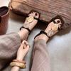 Fashion New women's genuine leather, cowhide, imitation jade accessories, low heels, exposed toes, comfortable fashion slippers