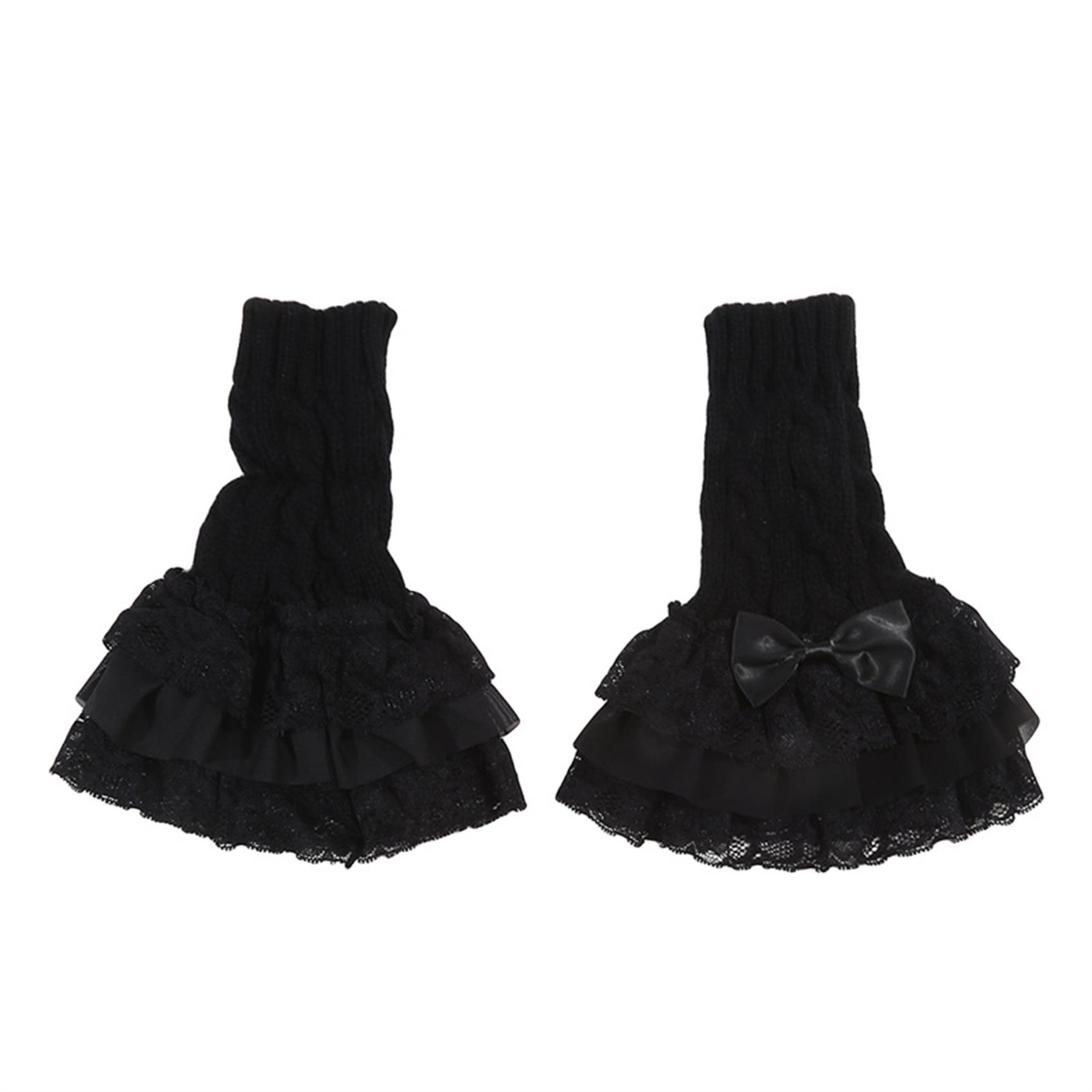 

Перчатки с бантом в стиле Лолиты Y2K без пальцев, готические, зимние, теплые, солнцезащитные, с накладными рукавами, женские, JK, аксессуары для одежды One Size чёрный