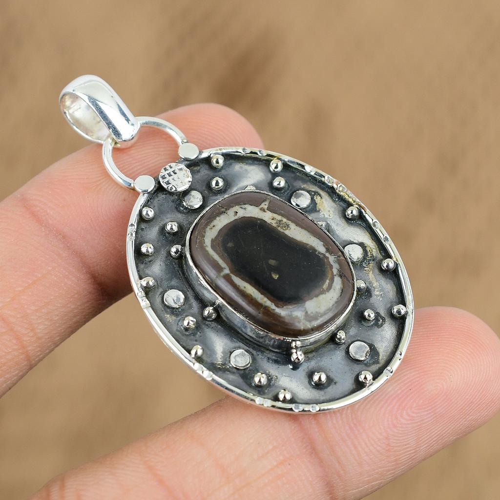 Mothers day Sale Moroccan Mud Crack Fossil Stone New Pendant 925 Sterling Silver