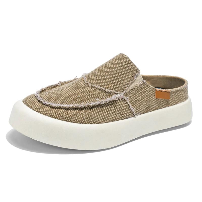 Fashion Men Half Slipper Breathable Blue Canvas Shoes For Men Outdoor Platform Casual Slippers Men Cloth Shoes Zapatos De Hombre