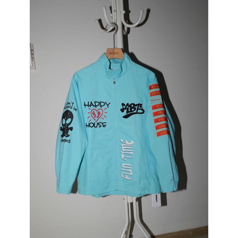 

[Clearance] Maxbeats Hip-hop Badge Casual Loose American Fashion Outerwear Jacket Top Spring and Autumn Men Lake Blue M