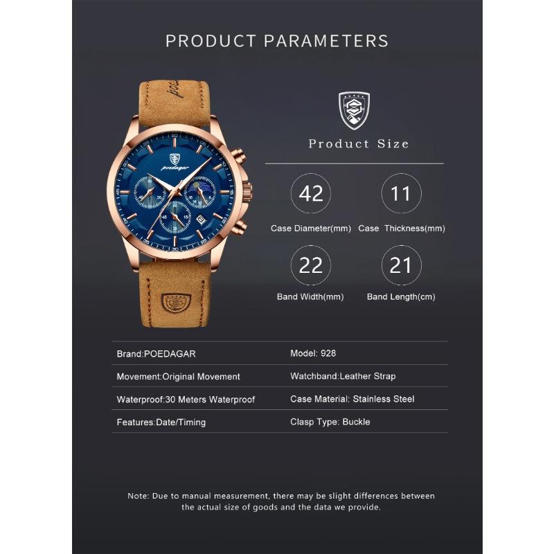 POEDAGAR Luxury Man Wristwatch Sports Leather Quartz Watch Waterproof Luminous Calendar Chronograph Watches Male Clock