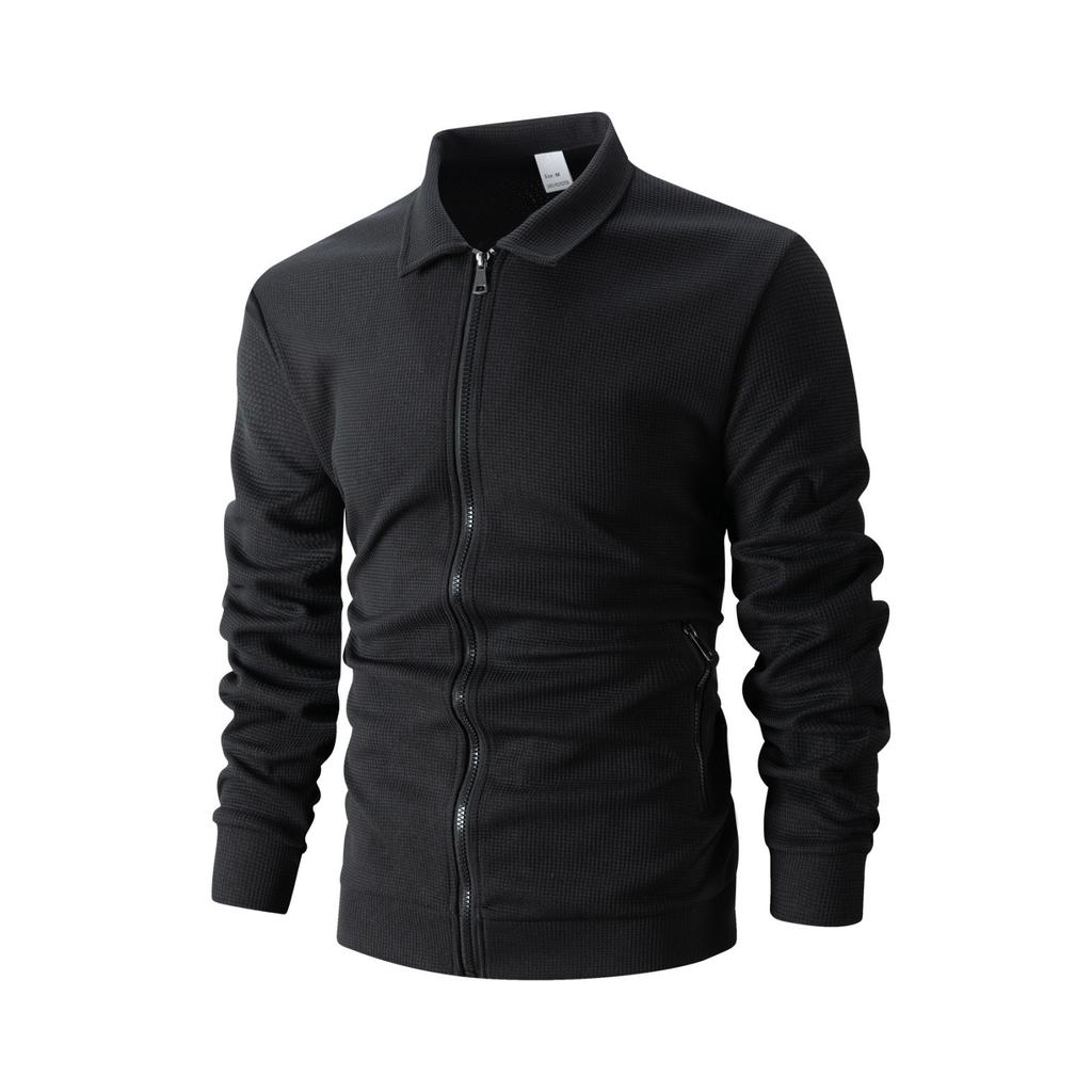 Men's Knit Zipper Pocket Collared Slim-fit Cardigan Jacket Set