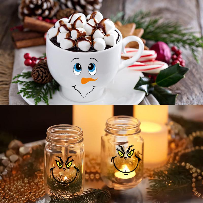 Wall Sticker Christmas Wall Sticker Emoji Sticker Cute Cartoon Snowman Sticker Refrigerator Sticker Window Sticker Cup Sticker